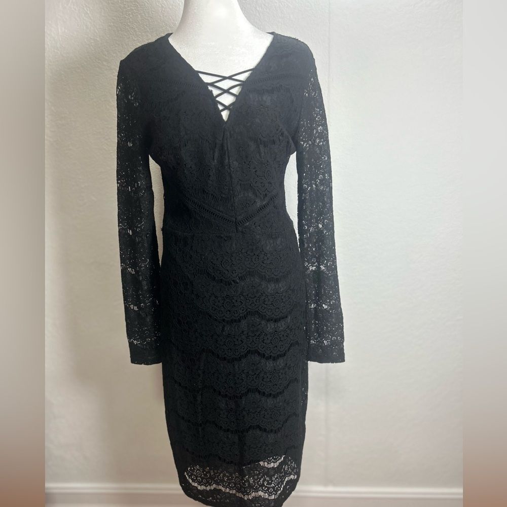 Xhilaration Women Black Lace Long Sleeve Dress Size M LACE